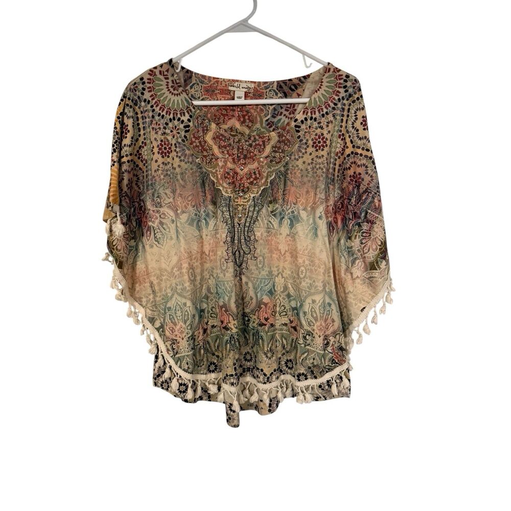 World Unity Sweater Women’s L Earthy Boho Hippie Artsy Festival Poncho Sleeve